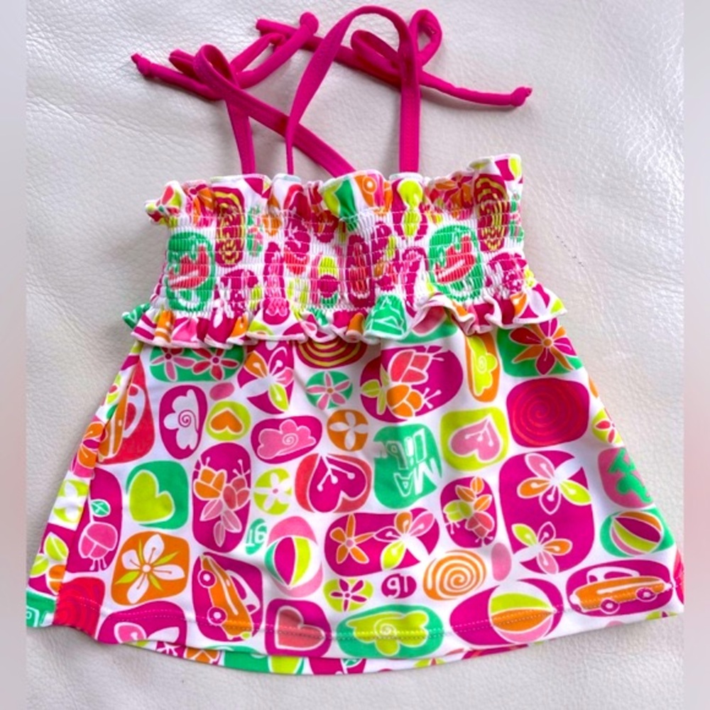 7/$20💥Pretty Flared Baby Girl Summer Tank Top, Smocked Ruffle Top, Bright Print
